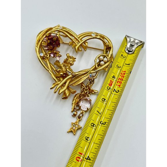 Kirks Folly Wisteria Fairy Vine Heart Pin Brooch Gold Tone Dangles Fairy Jewelry - Picture 7 of 7